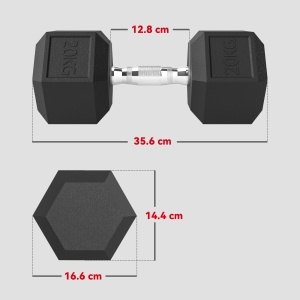 Gantera hexagonala de 20kg din otel si cauciuc pentru antrenament in sala de sport, acasa si la birou, negru - Img 3