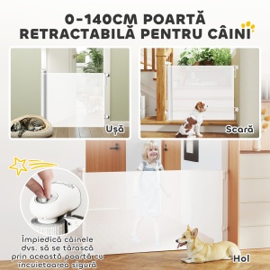 Gard Extensibil pentru Câini 0-140x86.5cm cu Blocare Automată Alb - Img 4