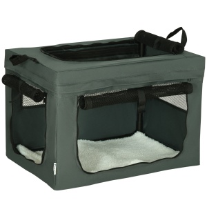 Geantă de Transport Moale pentru Câini Mini și Pisici, Cușcă de Călătorie cu Pernă Detașabilă, Geantă de Transport și Uși Din Plasă Respirabilă, 60x42x42 cm, Gri