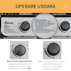 Gratar pe gaz cu Capac si 2 Arzatoare cu o putere totala de 5,6 kW, Gratar din Otel cu Roti si Rafturi, 104x49x99cm Negru - Img 5