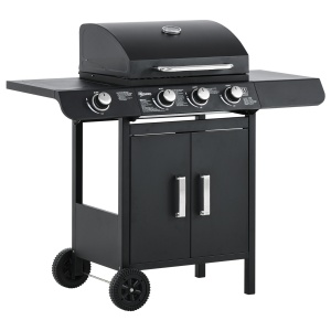 Gratar pe gaz cu Capac si Termometru, Raft si 2 Roti, 110x50x100cm Negru - Img 1