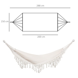 Hamac de Grădină Suspendat din Pânză cu Franjuri și Geantă de Transport, 288x150 cm, Crem - Img 3