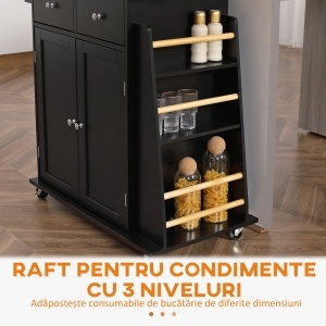 Insulă de Bucătărie cu Dulăpior, 2 Sertare și Suport pentru Condimente cu 3 Rafturi, 89x45x89,5 cm, Negru - Img 8