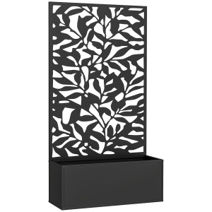 Jardinieră cu spalier ghiveci dreptunghiular mărime mare panou de intimitate metal 61 x 23 x 113 cm negru