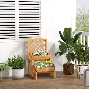 Jardiniera de Brad in Forma de Butoi de Exterior, cu Design Vertical inaltat, 45x45x180 cm, Maro - Img 8