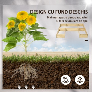 Jardiniera de Exterior 5 Piese modulare cu Fund Deschis din Lemn de Brad pentru Plante, Flori si Legume 230x230x28 cm, culoare Lemn natur - Img 6