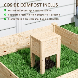 Jardinieră de Exterior cu Compostor și Bază Deschisă din Lemn de Brad, 123x123x25,5 cm, Lemn Natural - Img 5