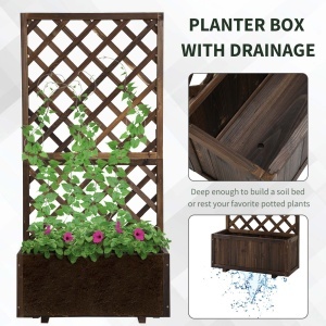 Jardinieră de Exterior cu Spalier, Grilaj pentru Plante Cățărătoare și Ghiveci, 72.5x31.5x149.5 cm, Lemn Natural - Img 5