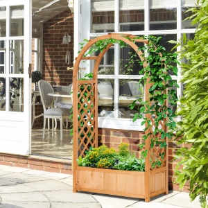Jardiniera de Exterior din Lemn de Brad Maro cu Arc Decorativ si Grile pentru Plante Cataratoare, 83x36x152 cm - Img 2