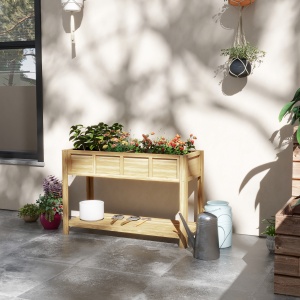 Jardinieră Înălțată din Lemn cu Raft Inferior, Separator, Găuri de Drenaj, 115x46x75 cm, Culoare Lemn - Img 2