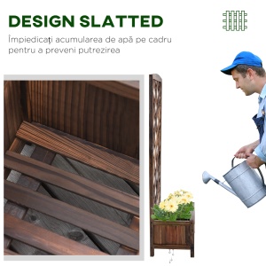 Jardinieră pentru Exterior din Lemn, Jardinieră cu Spalier pentru Plante Agățătoare, 60x30x122.5 cm, Maro - Img 6