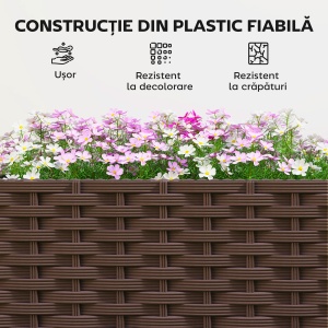 Jardinieră Ridicată din Plastic, 85L, Spațiu pentru Grădinărit în Aer Liber cu Roți Blocate, Sistem de Autoirigare, Orificii de Drenaj, Ideală pentru Plante, Legume și Flori, Maro - Img 7