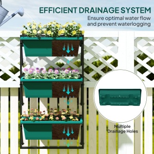 Jardinieră Verticală pentru Exterior cu 3 Niveluri și Ghivece cu Orificii de Drenaj, 56x42x100 cm, Verde - Img 5