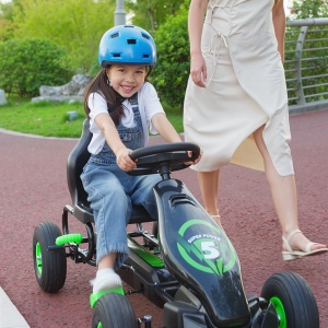 Kart cu Pedale pentru Copii 5-12 Ani cu Scaun Reglabil, din Metal și PP, 121x58x61 cm, Verde și Negru - Img 9