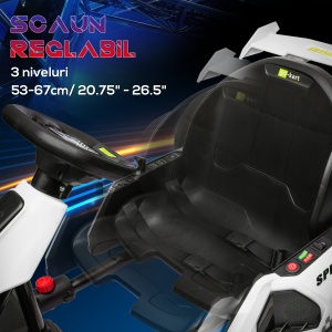 Kart electric pentru copii scaun reglabil Drift Go-kart claxon lumini muzica alb pentru copii pentru plimbare pentru distractie echilibru - Img 6
