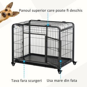 Kennel pentru Caini Pliabil Usa cu Blocare 4 Roti Fund Detasabil - Img 6