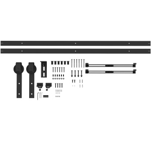 Kit pentru Ușă Glisantă cu Instalare fără Perforare pentru o Singură Ușă, Kit Modern pentru Ușă Glisantă, 244x0.5x4 cm, Negru - Img 1