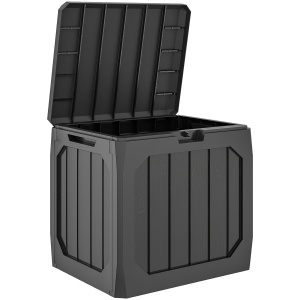 Ladă de Grădină 121L din Plastic, Cutie de Depozitare pentru Exterior cu Mânere, Impermeabilă și cu Încuiere, 56x45x53 cm, Negru - Img 1