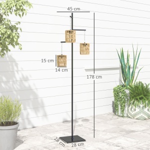 Lampă de Exterior Solară cu 3 Lumini în Stil Boho cu Bază Pătrată, 45x45x178 cm, Negru - Img 3