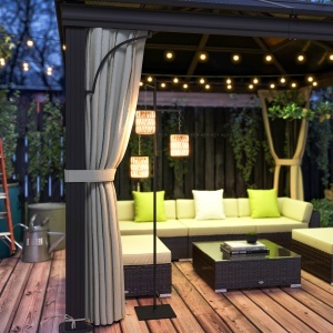 Lampă de Exterior Solară cu 3 Lumini în Stil Boho cu Bază Pătrată, 45x45x178 cm, Negru - Img 9
