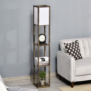 Lampă de Podea cu 3 Rafturi Integrate, Design Modern din MDF, 26x26x160 cm, Lemn Natural - Img 2