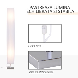 Lampă de Podea cu Design Modern pentru Living, 14x14x120 cm, Alb - Img 5