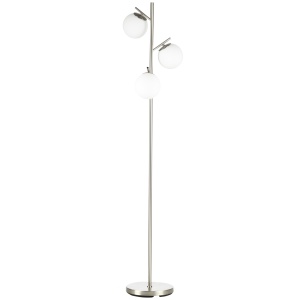 Lampă de Podea Modernă cu 3 Puncte de Iluminat, Lampă de Podea din Metal și Sticlă, Ø27x169 cm, Argintiu - Img 1