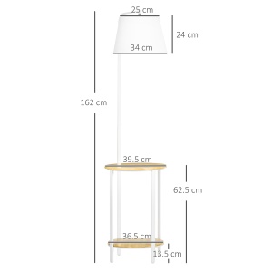 Lampa moderna de podea cu rafturi, cu masuta dubla din bambus, abajur din material textil, tonuri naturale - Img 3