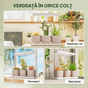 Lampă pentru Plante cu 42 de Lumini LED și 3 Vase 45x18.8x47.8 cm Alb - Img 9