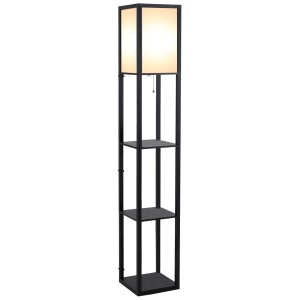 Lampa Pom cu Librarie 3 Niveluri Negru 26 x 26 x 160 cm - Img 1