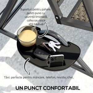 Leagăn de Grădină 3 Locuri din Ratan PE cu Acoperiș Reglabil și Suporturi pentru Pahare, Leagăn de Exterior cu Cadru din Oțel, Capacitate 320 kg, 204x112x150 cm, Gri - Img 7