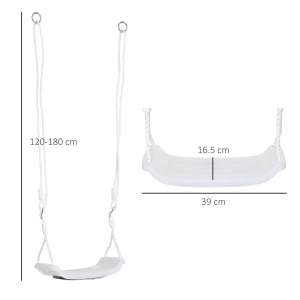 Leagan pentru copii 9-36 luni din plastica PP si PE pentru spatii interioare si exterioare cu franghie reglabila si lumini LED, 39x16.5x120-180 cm, alb - Img 3