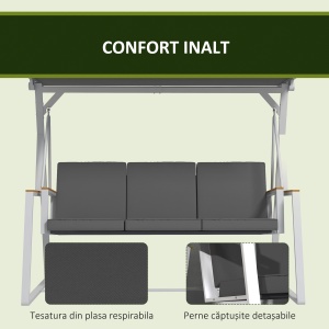 Leagan tip scaun pentru terasa cu 3 locuri, Gri - Img 6