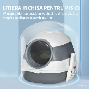 Litier pentru pisici 5 kg max cu paleta si deodorant incluse, design si maner pliabil, PP si ABS, 52x41x38 cm, alb si gri - Img 6