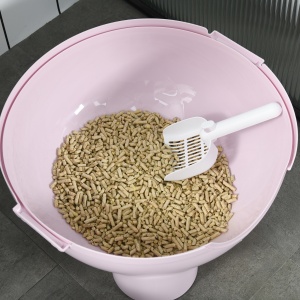 Litieră pentru Pisici cu Capac și Lopățică Inclusă, Capacitate Max 4 kg, 53x51x48 cm, Alb și Roz - Img 8