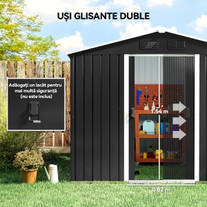 Magazie de depositare Gradina cu 2 usi Glisante de ventilatie, Otel - Img 5