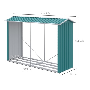Magazie de Depozitare a Buștenilor, Casă pentru Lemne de Foc din Otel Galvanizat cu Podea Înălțată, 240x86x160 cm, Verde - Img 3