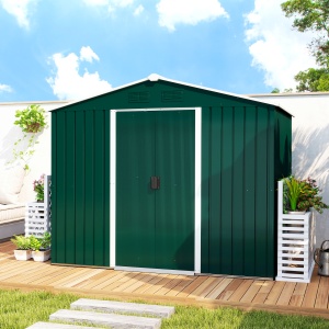 Magazie de Grădină 3.6m² din Oțel, cu 2 Uși Glisante și 4 Ferestre de Ventilație, 236x174x190 cm, Verde - Img 8