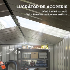Magazie de Grădină 4,9 m² 277x195x192 cm cu 2 Uși Culisante, Acoperiș Înclinat și 4 Grile de Ventilație, Gri Argintiu - Img 4