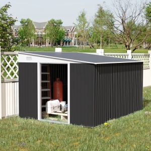 Magazie de Gradina cu Usa Glisanta si Orificii de Aerisire, din Otel Galvanizat, 345x280.5x169-201 cm, Negru - Img 2