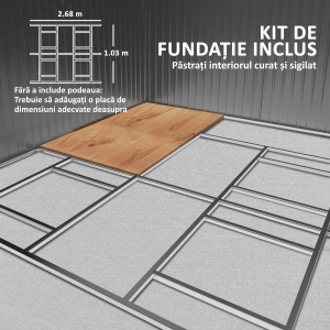 Magazie de Gradina cu Usi Duble Glisante si Acoperis Inclinat, Sopron de Gradina din Otel si PP, 3.4x4x2m, Gri - Img 6