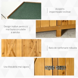 Magazie de Gradina din Lemn cu 2 Usi cu Taburet Inalt cu 2 Rafturi si Acoperis Hidrofug, 140x75x157 cm - Img 5