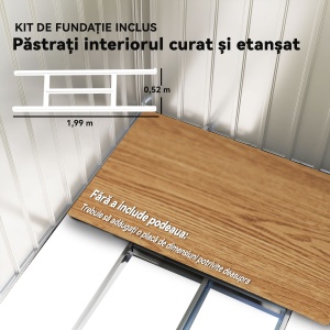 Magazie de grădină metalică 2,77 m², 213 x 130 x 185 cm cu fundație, uși culisante, gri închis - Img 7