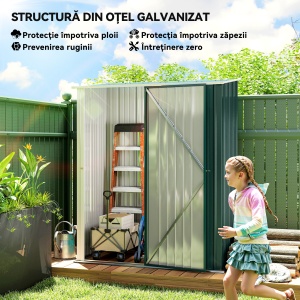 Magazie de Grădină pentru Unelte din Oțel Laminat 161,5x94,5x196cm, Verde - Img 4