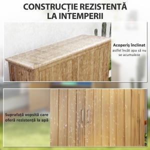 Magazie pentru Unelte cu 2 Uși, 2 Rafturi și Acoperiș Înclinat, 110x50x85 cm, Maro - Img 6