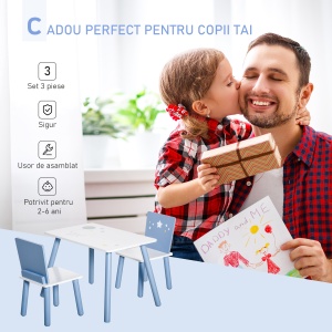 Masa cu Scaune Baieti si Fetite 2-6 Ani din Lemn Albastru deschis si Alb - Img 4