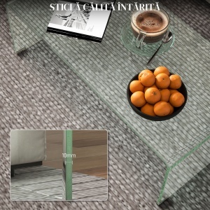 Masa de Cafea Monobloc cu Blat din Sticla Securizata – Moderna - Img 4