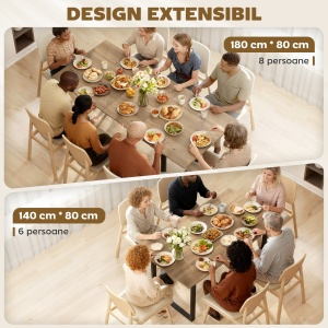 Masă de Dining Extensibilă pentru 6-8 Persoane cu Panouri Ascunse, Masă Extensibilă Dreptunghiulară cu Bază din Oțel, Stil Industrial, pentru Sufragerie, Culoare Lemn - Img 4