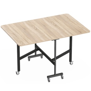 Masă de Dining Pliabilă, Masă de Bucătărie Rabatabilă cu Roți și Frâne pentru 4-6 Persoane, Birou Compact cu Structură din Oțel, pentru Living, 120x80x73 cm, Stejar
