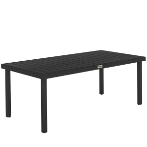 Masă de Grădină cu Blat Textură Lemn 190x90 cm pentru 8 Persoane, Masă de Dining de Exterior Dreptunghiulară din Aluminiu și Plastic, pentru Terasă, Balcon, Negru - Img 1